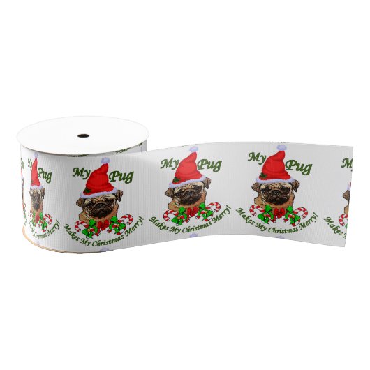 Pug kerst Merry Grosgrain Lint (Spoel)