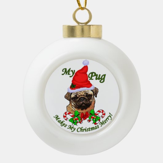 Pug kerst Merry Keramische Bal Ornament (Voorkant)