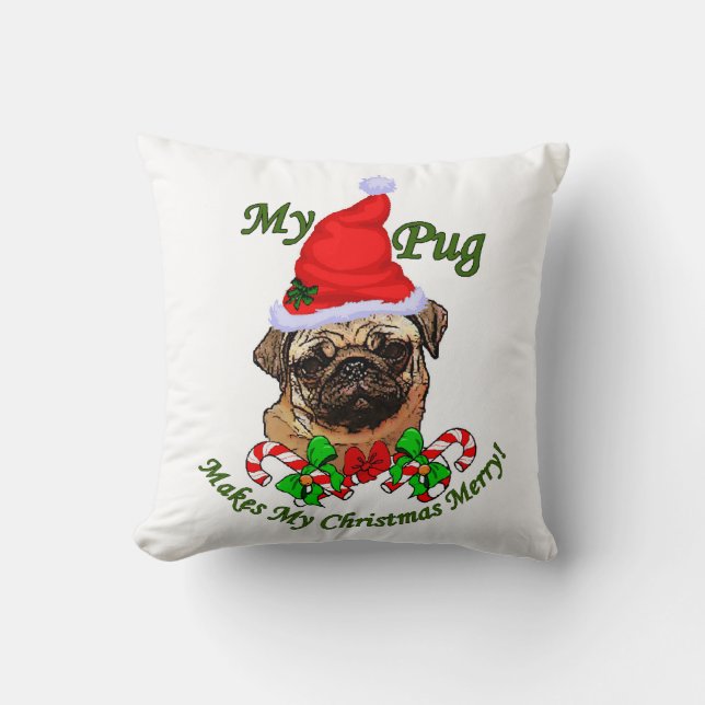Pug kerst Merry Kussen (Voorkant)