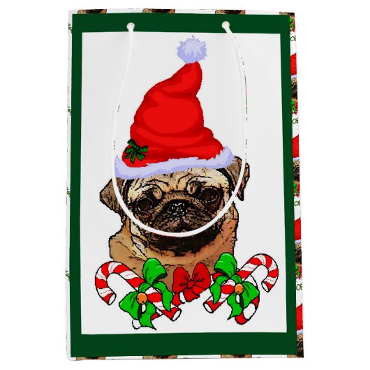 Pug kerst Merry Medium Cadeauzakje (Voorkant)