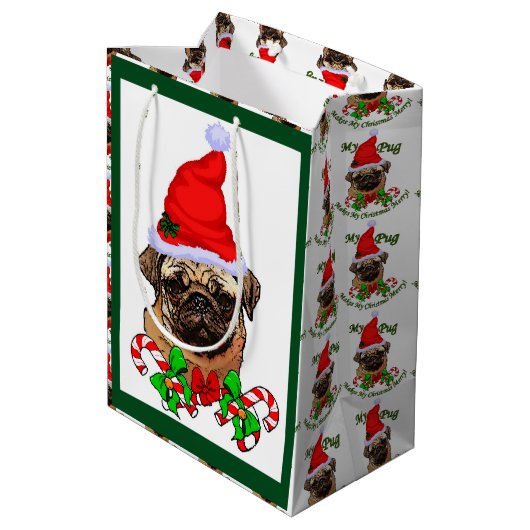 Pug kerst Merry Medium Cadeauzakje (Achterkant Gekanteld)