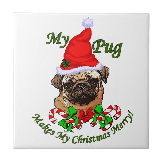 Pug kerst Merry Tegeltje (Voorkant)
