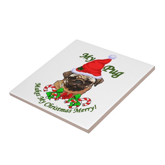 Pug kerst Merry Tegeltje (Zijkant)