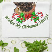 Pug kerst Merry Theedoek (Gevouwen)