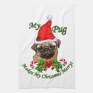 Pug kerst Merry Theedoek