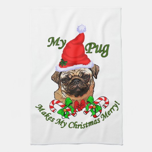 Pug kerst Merry Theedoek (Verticaal)