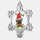 Pug kerst Merry Tin Sneeuwvlok Ornament (Rechts)