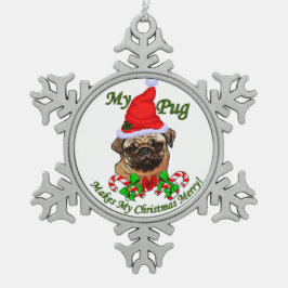 Pug kerst Merry Tin Sneeuwvlok Ornament