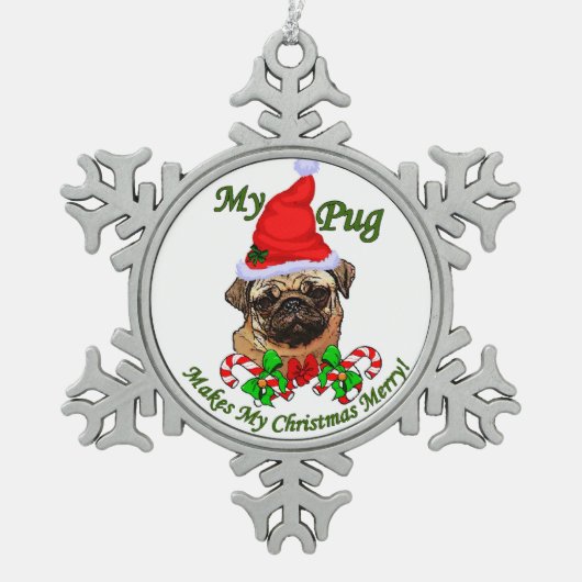 Pug kerst Merry Tin Sneeuwvlok Ornament (Voorkant)