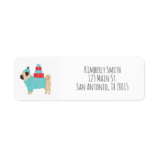 Pug Kerst Retouradres Etiket (Voorkant)