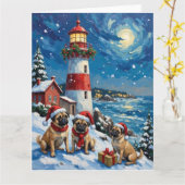 Pug Kerst Vuurtoren Vakantie Kaart (Gele Bloem)