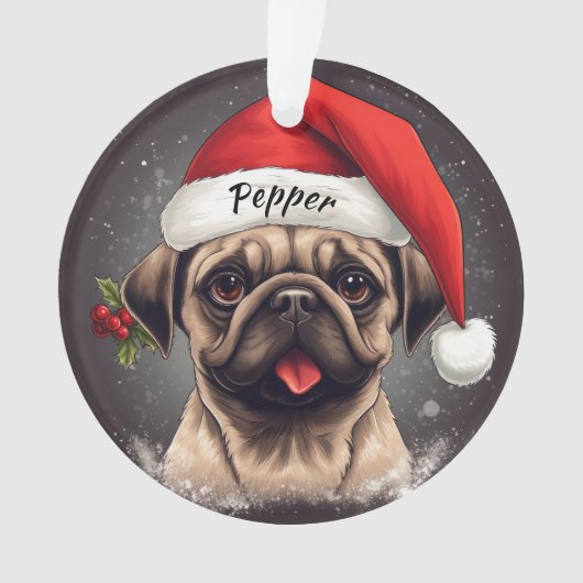 Pug Kerstbal op Maat Ornament (voorkant)