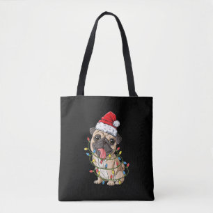 Pug kerstboom lampjes Santa Dog Xmas Boys Pug Tote Bag