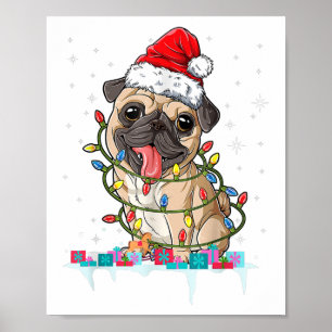 Pug Kerstboom Lichtjes Kerstman Hond Kerst Cadeaus Poster