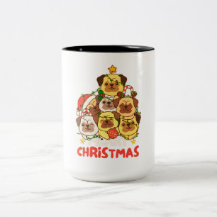 Pug Kerstboom Vrolijk Kerstfeest Tweekleurige Koffiemok