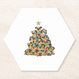 Pug Kerstboom Vrolijke Dogma's Schattige Kartonnen Onderzetters