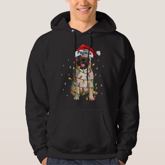 Pug kerstboomverlichting Santa Dog-programma's Fun Hoodie (Voorkant)