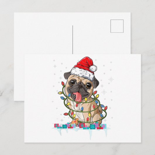 Pug kerstboomverlichting Santa Dog Xmas Gifts Boy Briefkaart (Voorkant / Achterkant)