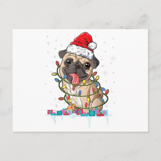 Pug kerstboomverlichting Santa Dog Xmas Gifts Boy Briefkaart (Voorkant)