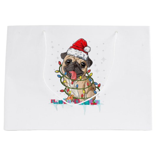Pug kerstboomverlichting Santa Dog Xmas Gifts Boy Groot Cadeauzakje (Voorkant)