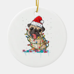 Pug kerstboomverlichting Santa Dog Xmas Gifts Boy Keramisch Ornament