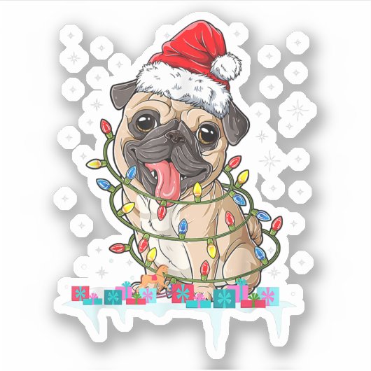 Pug kerstboomverlichting Santa Dog Xmas Gifts Boy Sticker (Voorkant)