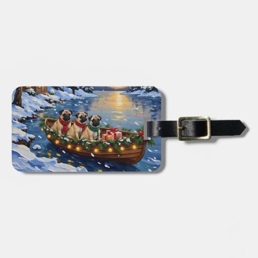 Pug Kerstboot Vakantie Bagagelabel (Voorkant horizontaal)