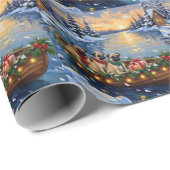 Pug Kerstboot Vakantie Cadeaupapier (Rol Hoek)