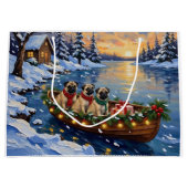 Pug Kerstboot Vakantie Groot Cadeauzakje (Voorkant)