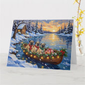 Pug Kerstboot Vakantie Kaart (Gele Bloem)