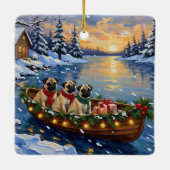 Pug Kerstboot Vakantie Keramisch Ornament (Achterkant)