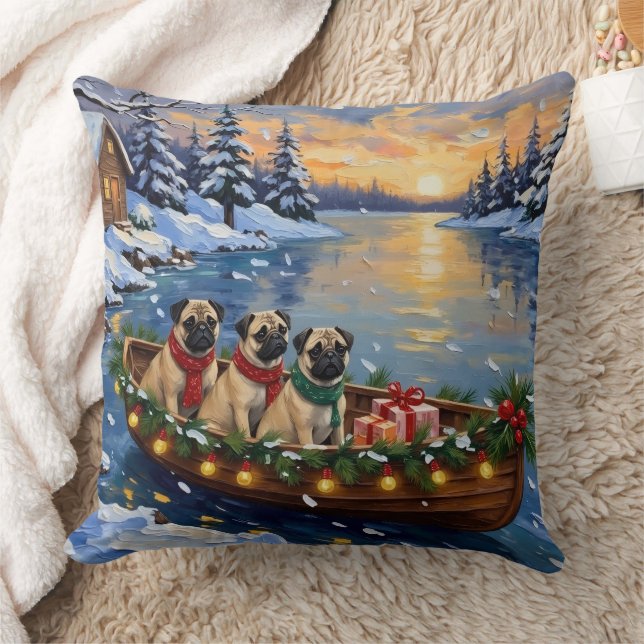 Pug Kerstboot Vakantie Kussen (Deken)