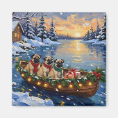 Pug Kerstboot Vakantie Magneet (Voorkant)