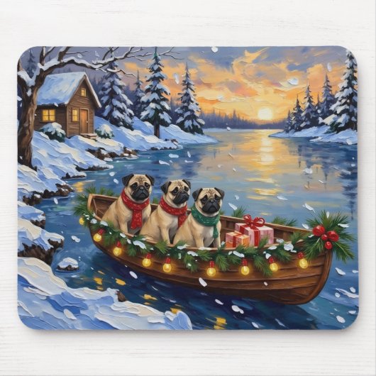 Pug Kerstboot Vakantie Muismat (Voorkant)