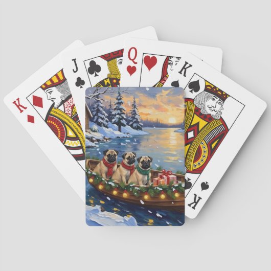 Pug Kerstboot Vakantie Pokerkaarten (Achterkant)