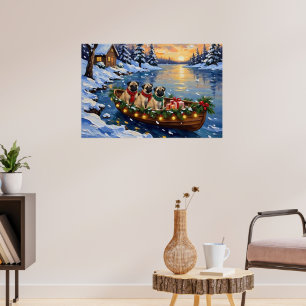 Pug Kerstboot Vakantie Poster