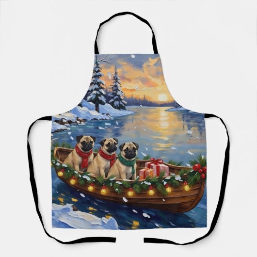 Pug Kerstboot Vakantie Schort (Voorkant)