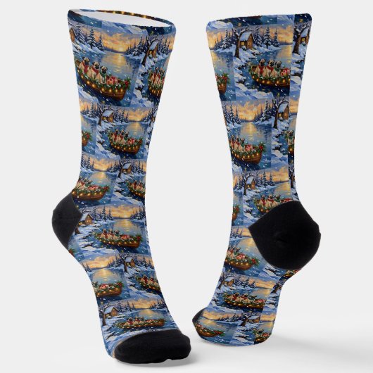 Pug Kerstboot Vakantie Sokken (Gebogen)