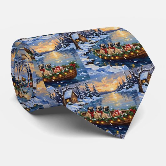 Pug Kerstboot Vakantie Stropdas (Opgerold)