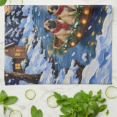 Pug Kerstboot Vakantie Theedoek (Gevouwen)