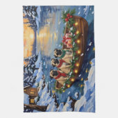 Pug Kerstboot Vakantie Theedoek (Verticaal)