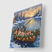 Pug Kerstboot Vakantie Vierkante Klok (Hoek)