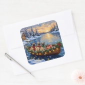 Pug Kerstboot Vakantie Vierkante Sticker (Envelop)
