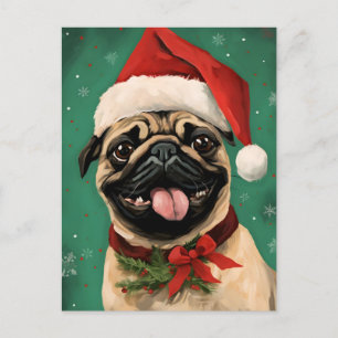 Pug Kerstborstel schilderen kunstwerk Briefkaart