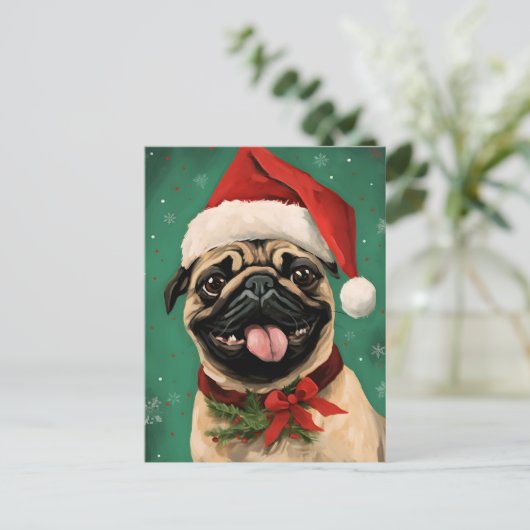 Pug Kerstborstel schilderen kunstwerk Briefkaart (Staand voorkant)