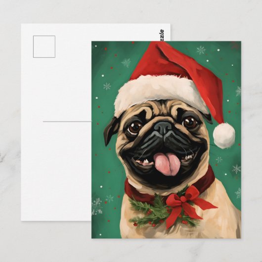 Pug Kerstborstel schilderen kunstwerk Briefkaart (Voorkant / Achterkant)
