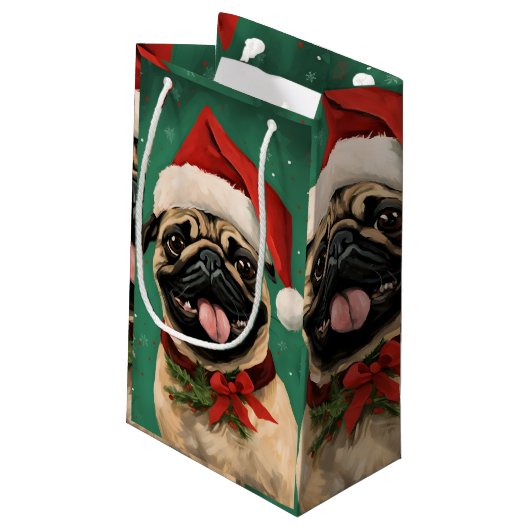 Pug Kerstborstel schilderen kunstwerk Klein Cadeauzakje (Achterkant Gekanteld)