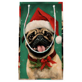 Pug Kerstborstel schilderen kunstwerk Klein Cadeauzakje (Voorkant)