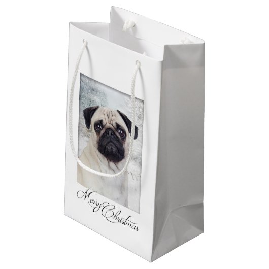 Pug kerstcadeau klein cadeauzakje (Achterkant Gekanteld)