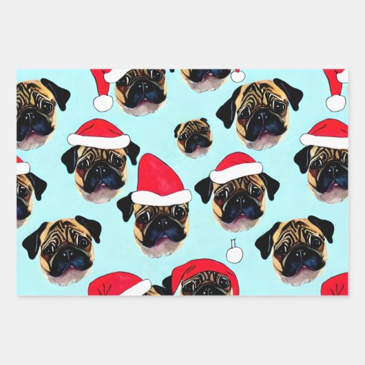 Pug kerstcadeaupapier inpakpapier vel (Voorkant 2)